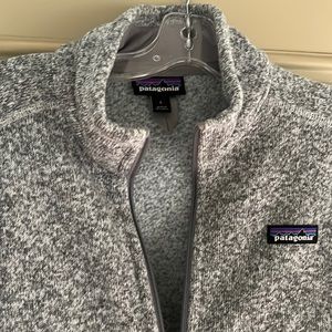 Patagonia grey full zip grey sweater jacket.  This one has a lot of life left!